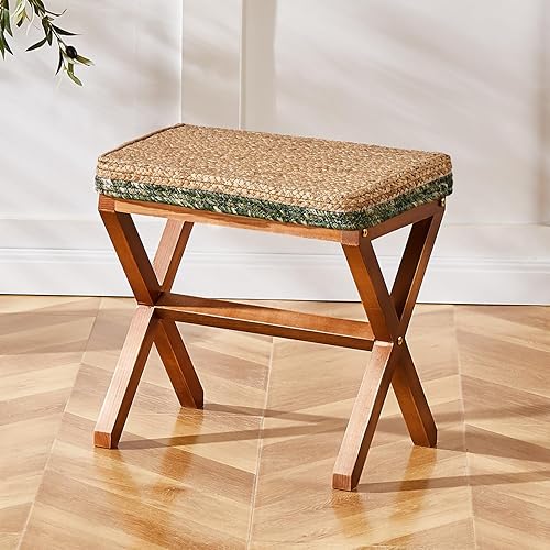 Cpintltr Reposapiés otomano de hierba marina natural, puf otomano con patas de madera, rectangular, tejido a mano, reposapiés para sala de estar, disponible en Yaxa Peru