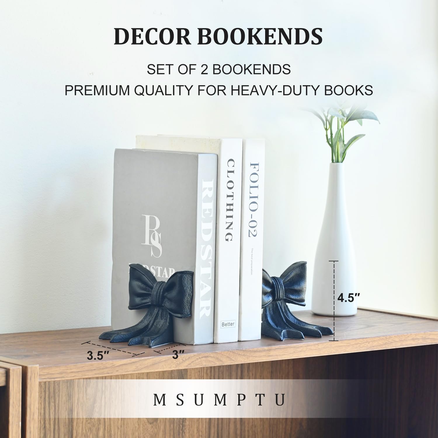 Metal Bookends Set of 2, Heavy Duty Book Ends for Heavy Books, Black Decorative Bookends for Shelves Desk Office Home Decor