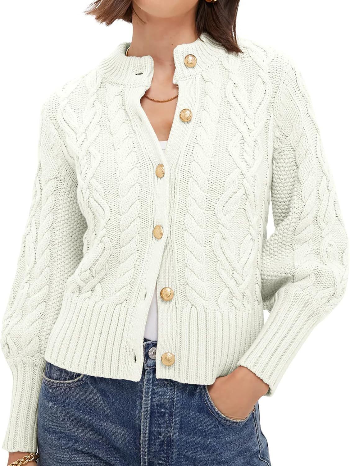 PEHMEA Womens Short Cardigan Sweaters, Soft Twist Knit Fall Winter Chunky Open Front Button Sweaters for Women