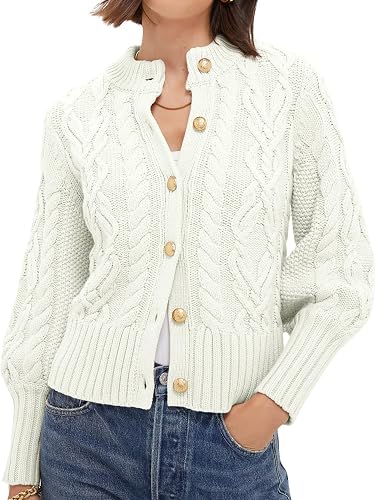 PEHMEA Women Short Cardigan Sweaters Soft Twist Knit Button Sweater