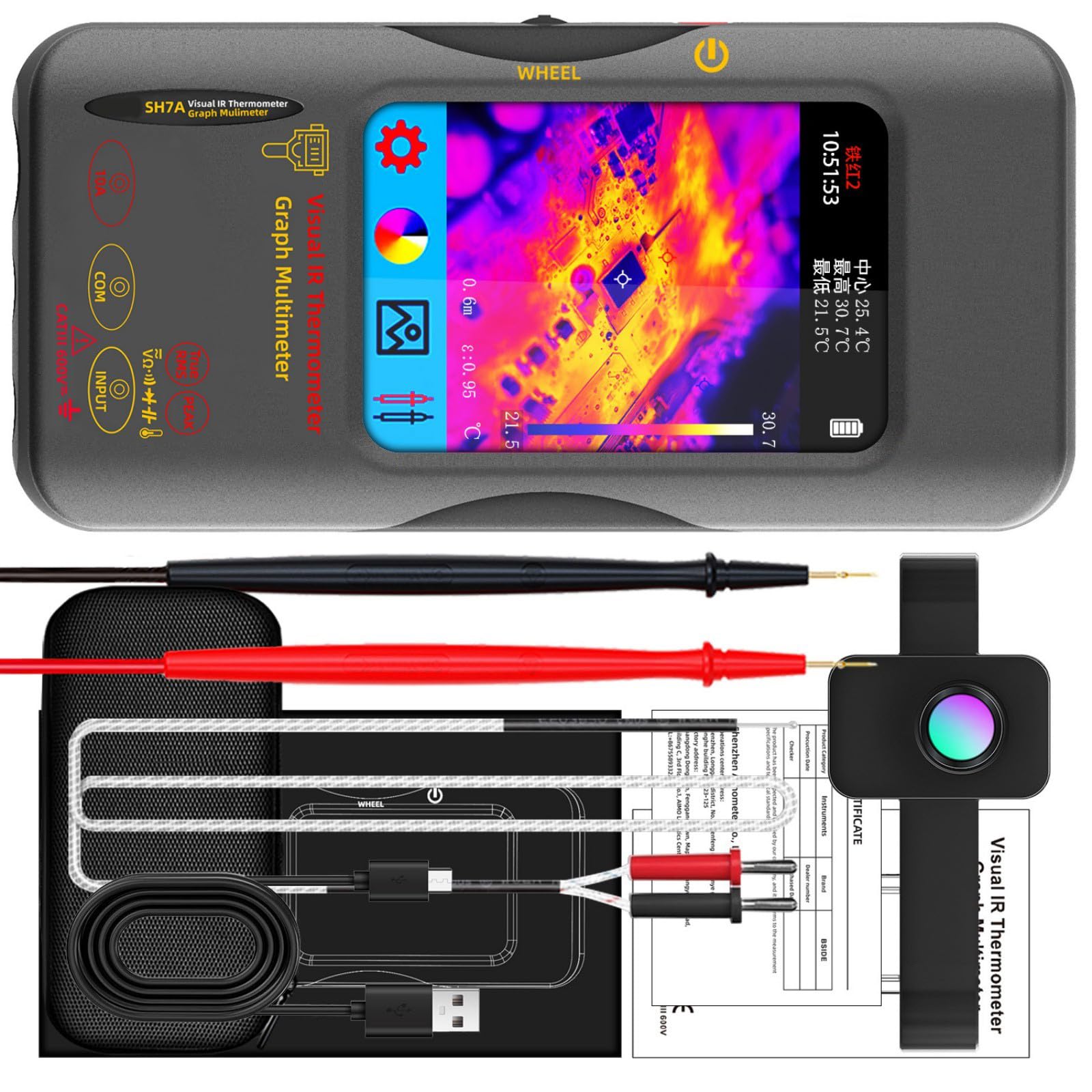 Dsisji With Lens Industrial Thermal Imaging Multimeter, 240X240 Resolution Professional With Usb Transfer For Diagnostics Thermograph Multimeter