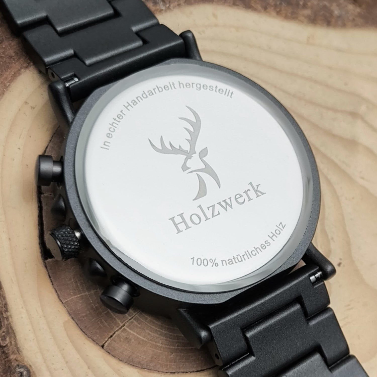 Holzwerk Germany Reloj de diseño hecho a mano para hombre, reloj de madera natural, reloj cronógrafo, analógico, cuarzo, marrón, negro, gris, números romanos, fecha, madera