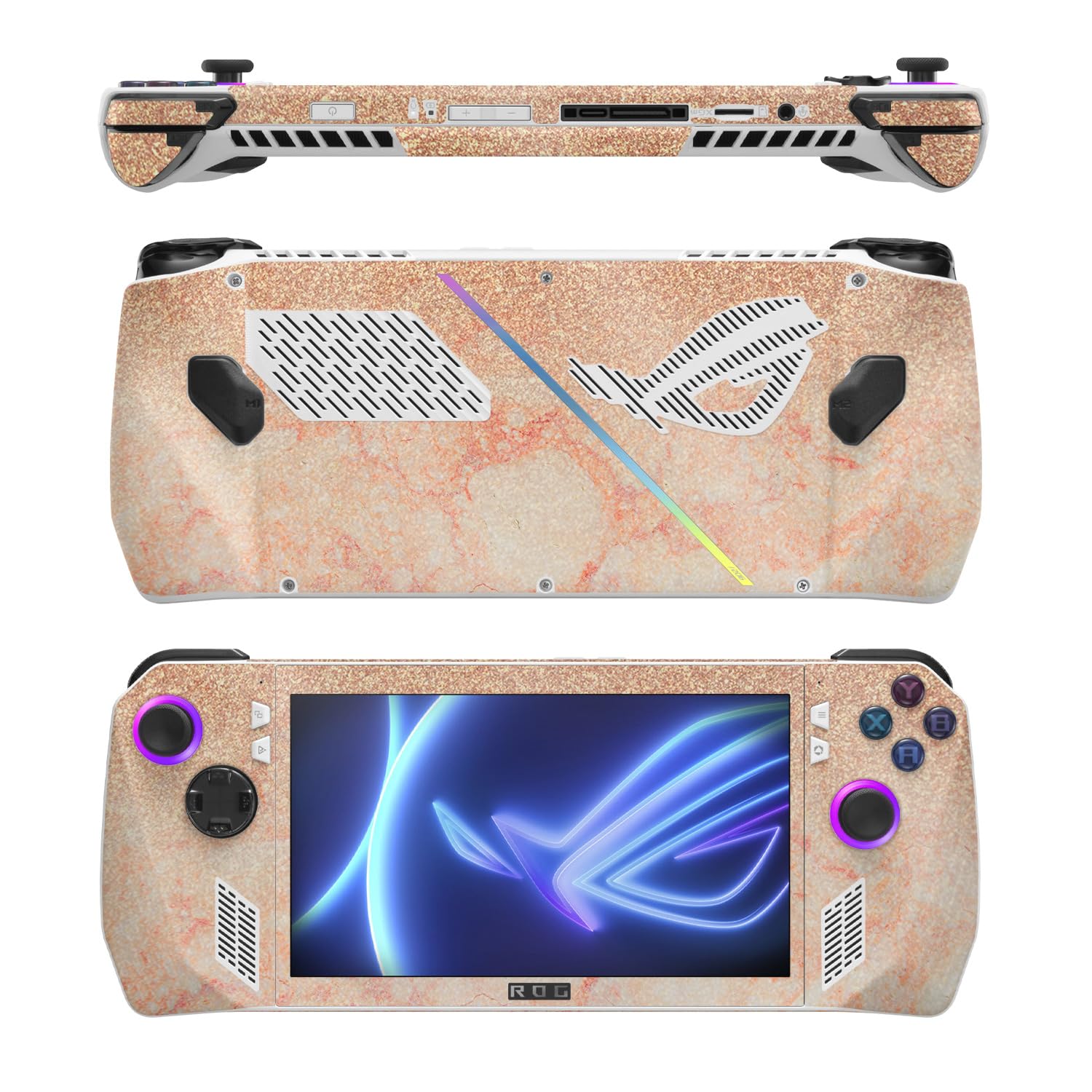 MightySkins Glossy Glitter Skin Compatible with Asus ROG Ally - Flashy Apricot Marble | Protective, Durable High-Gloss Glitter Finish | Easy to Apply