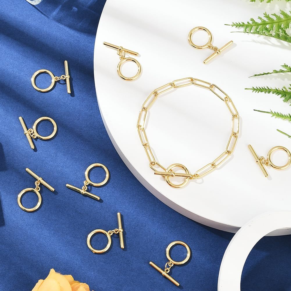Beebeecraft 1 Box 15 Sets Toggle Jewelry Clasps 18K Gold Plated Brass Toggle Clasp Connectors Round T Bar Jewelry Closure OT Ring Findings for Bracelets Necklaces DIY Crafts Making Components Gifts - Image 5