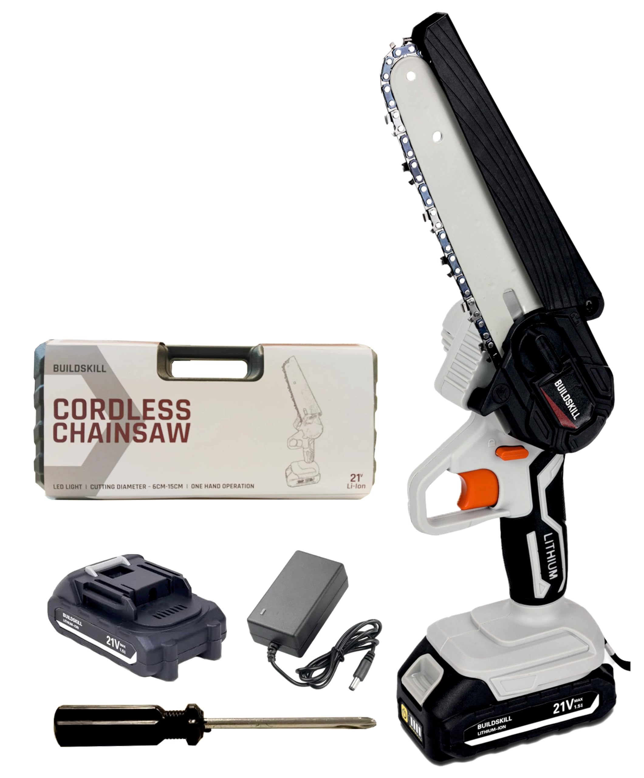 See full amazon price history chart for BUILDSKILL 21V Cordless 6 inches Chain Saw with 1X1.5 Ah Battery, Fast Charger, Anti Slip Handle, Portable Tree Cutting Machine (6 Months Warranty including Battery and Charger) BUILDSKILL 21V Cordless 6 inches Chain Saw with 1X1.5 Ah Battery, Fast Charger, Anti Slip Handle, Portable Tree Cutting Machine (6 Months Warranty including Battery and Charger) (B0D73JH5MK) Amazon Price History, Amazon Price Tracker