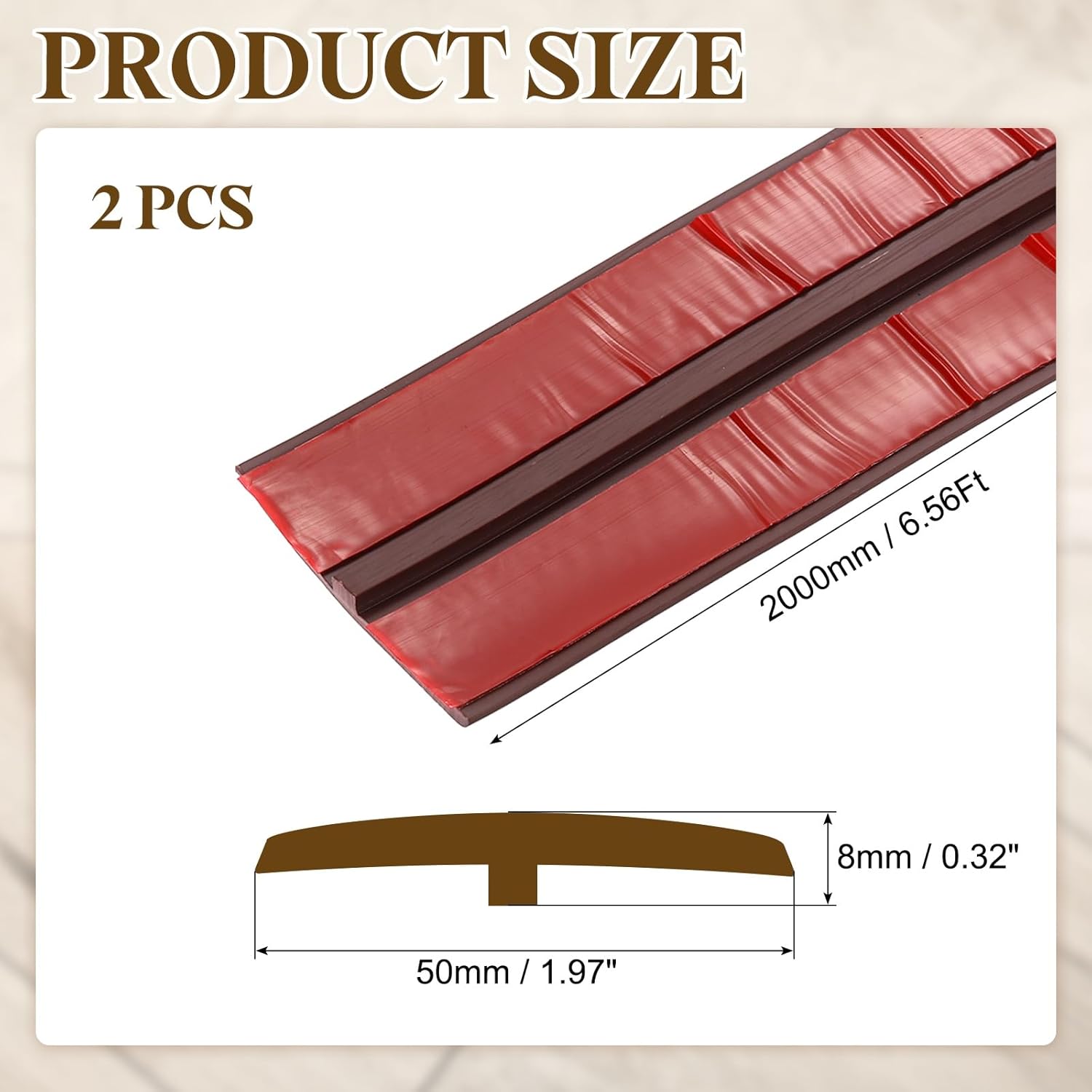 uxcell 2 Pcs T-Molding Transition Strips, 6.56 ft x 1.97" (L x W) PVC Floor Flat Divider Strip Self Adhesive Vinyl Flooring Edging Trim for Joining Floor Gaps Doorways, Black Walnut