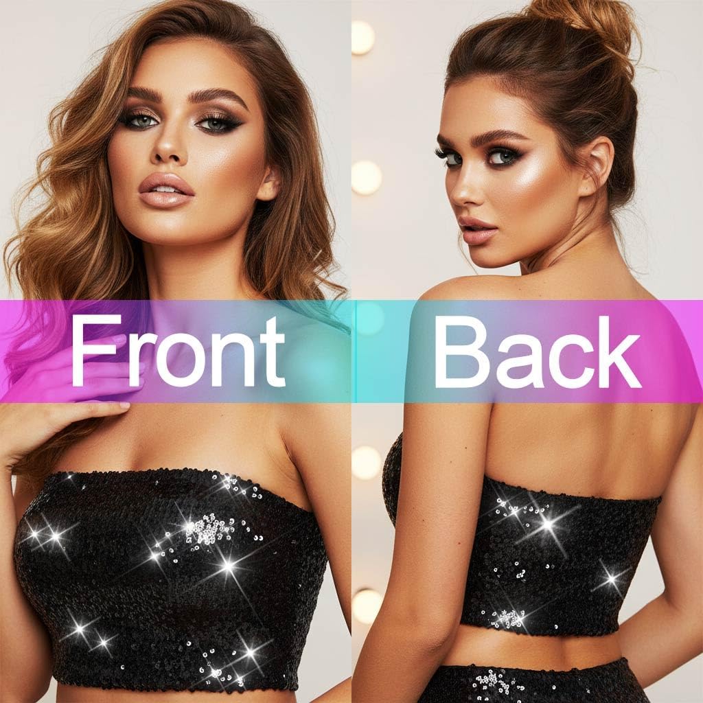 Nicute Sequin Tube Top Sparkly Crop Tops for Women - Image 4