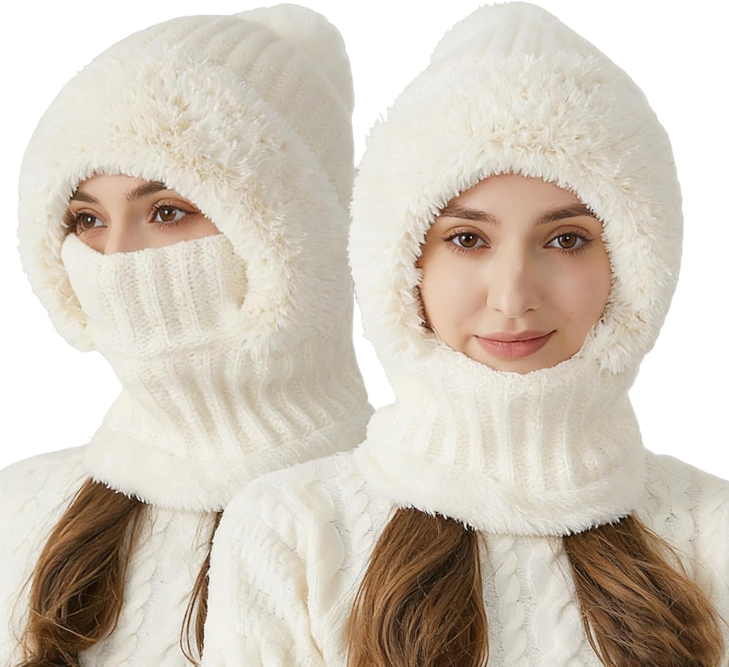 3-in-1 Women's Solid Color pom-pom Embellished Knit hat, Autumn and Winter Casual Warm Thick Knit hat, Windproof Knit Set