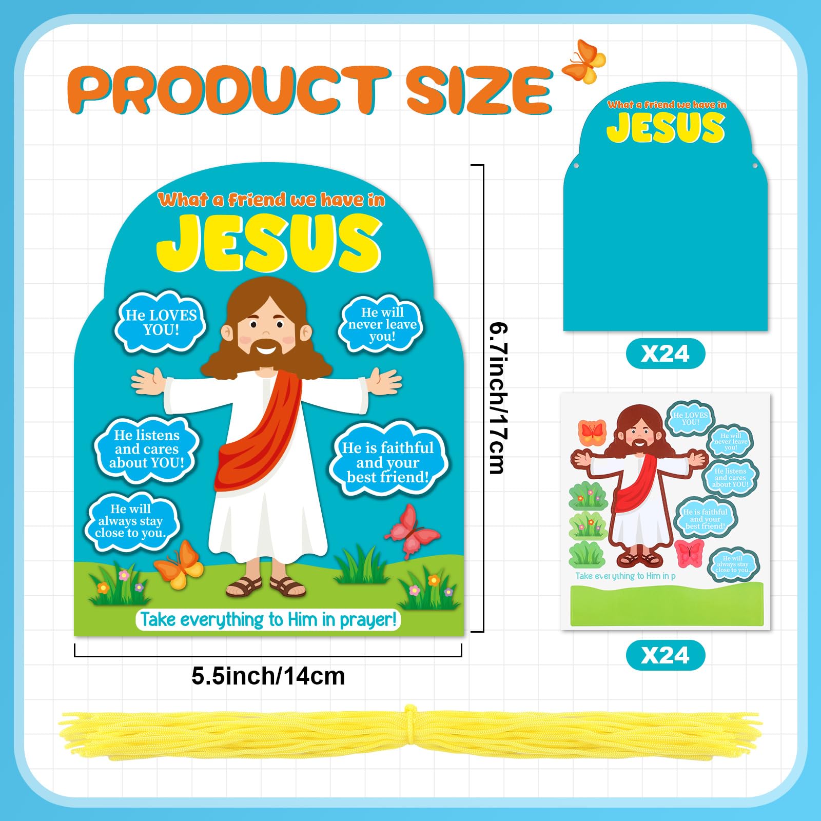 Motipuns Bastelset "What a Friend We Have in Jesus", christlicher Urlaub, Bibelschule, Basteln für Kinder, Klassenzimmer, Sonntag, Schule, Kirche, Aktivitäten, Camping, Partygeschenke, 24-teilig