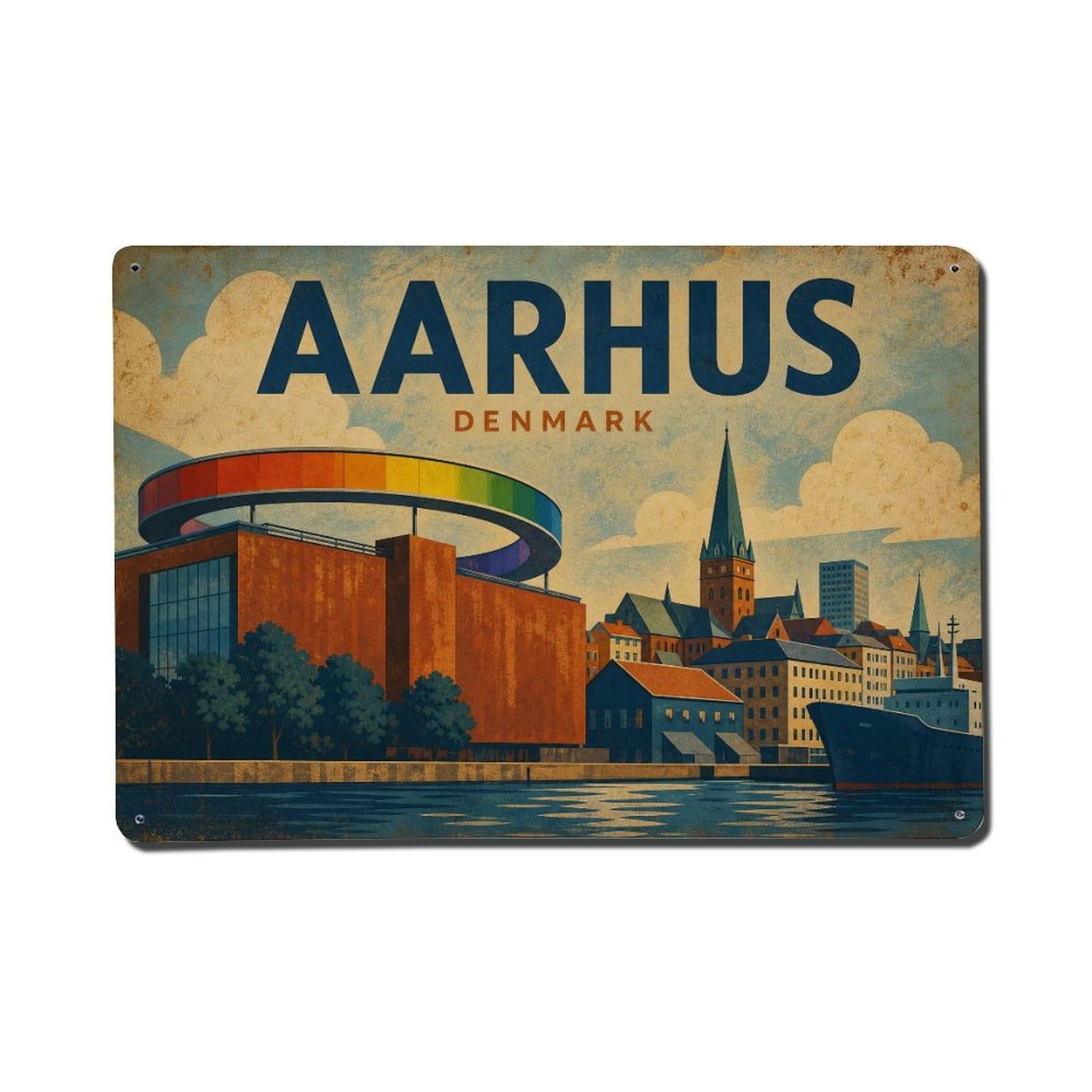 Metal Tin Sign Retro Travel Denmark Aarhus