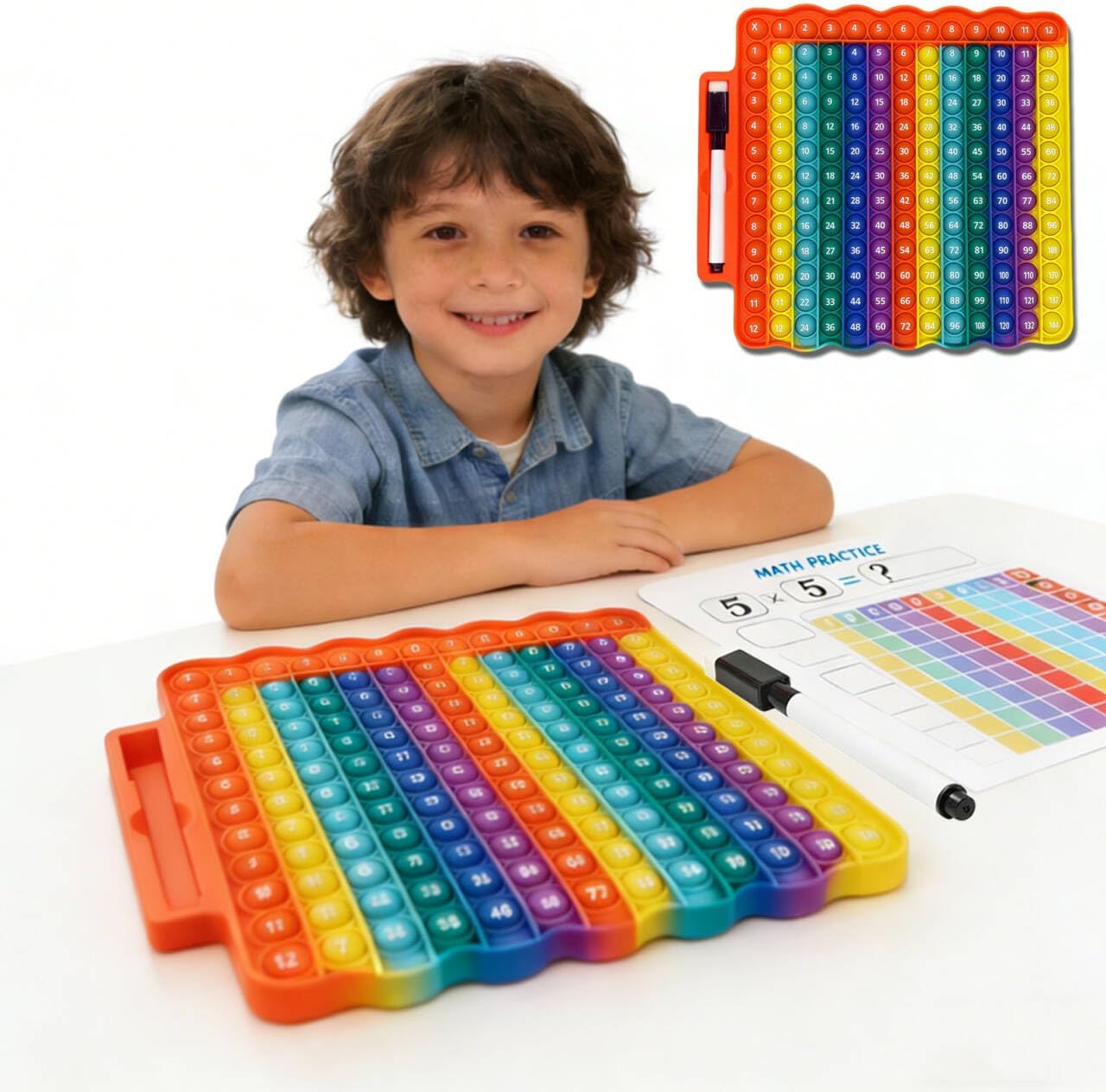 e2 Multiplication Games Flash Cards 3rd Grade pop Fidget Learning Toy Educational Math Game Board with Marker Multiplication Chart Table 12x12 Math Addition Fidget Game Stress Relieving Toy