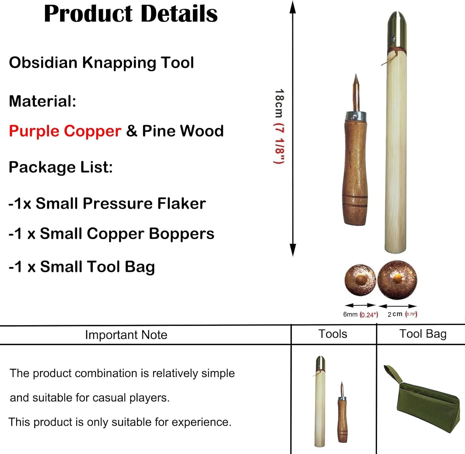 Flint Knapping Tools Kit Obsidian Crafting Tool, Dragon Crystal Stone Age Toolkit, Flint Napping Tools for Both Pros and Beginners, Including 1 Small Pressure Flaker and 1 Small Copper Bopper