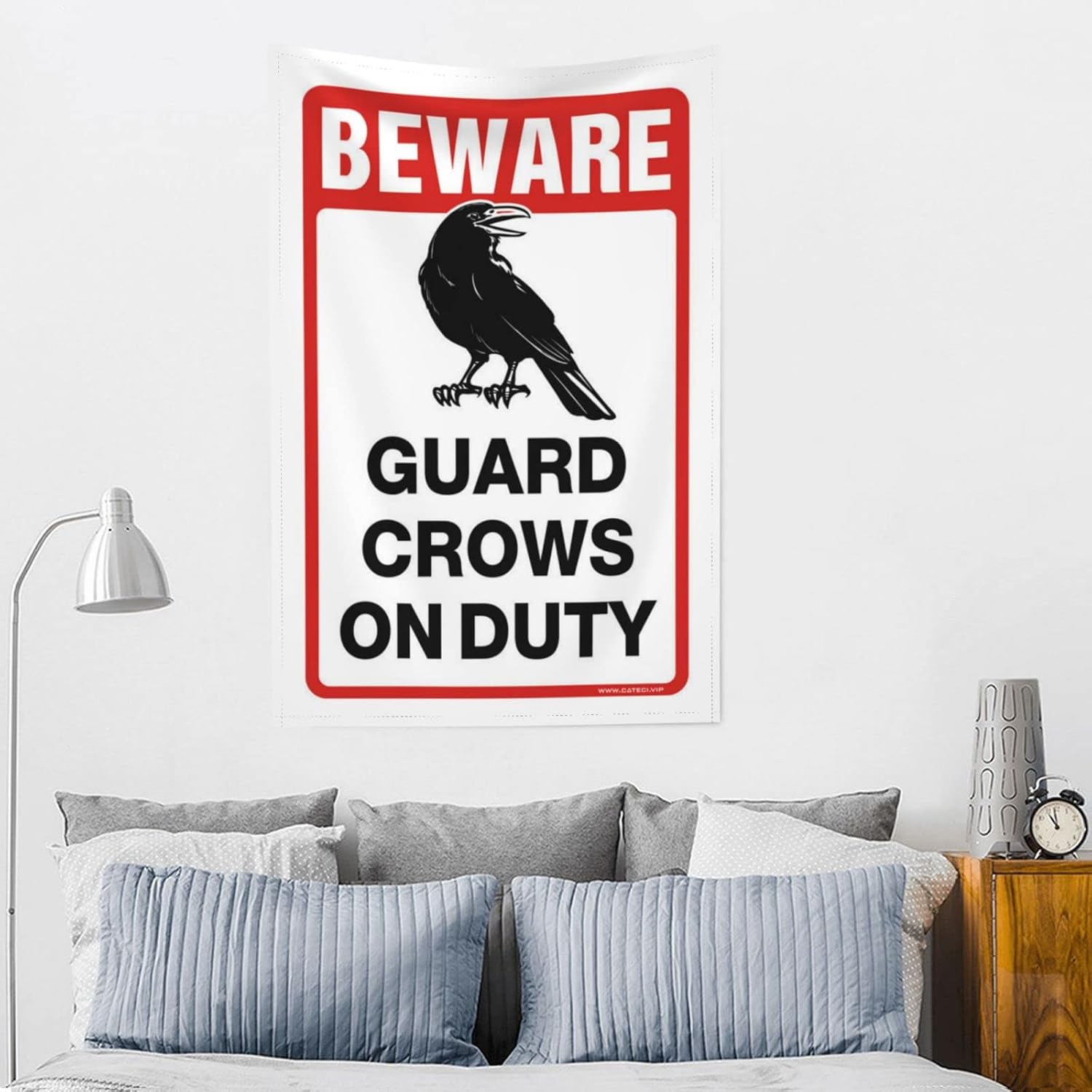Bedroom Door Decor Beware! Guard Crows On Duty Tapestry Funny Bar Decor Funny Bedroom Decor(100X150CM)