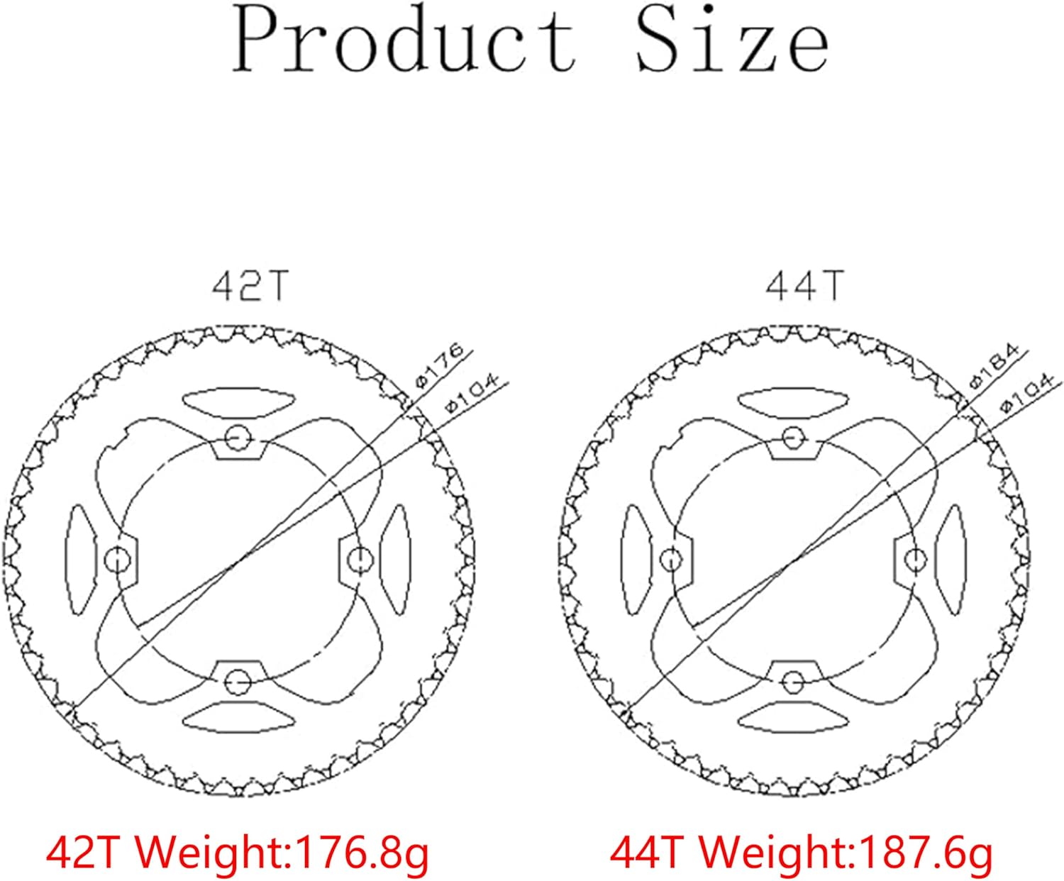 PROWHEEL Universal Bike Round Chainring,104mm BCD 42T/44T/46T/48T Steel Single Bike Chainring for 6 to 12 Speed MTB,E-Bike,Folding Bike,Road Bike,City Bike,BMX,Fat Bike,Cargo