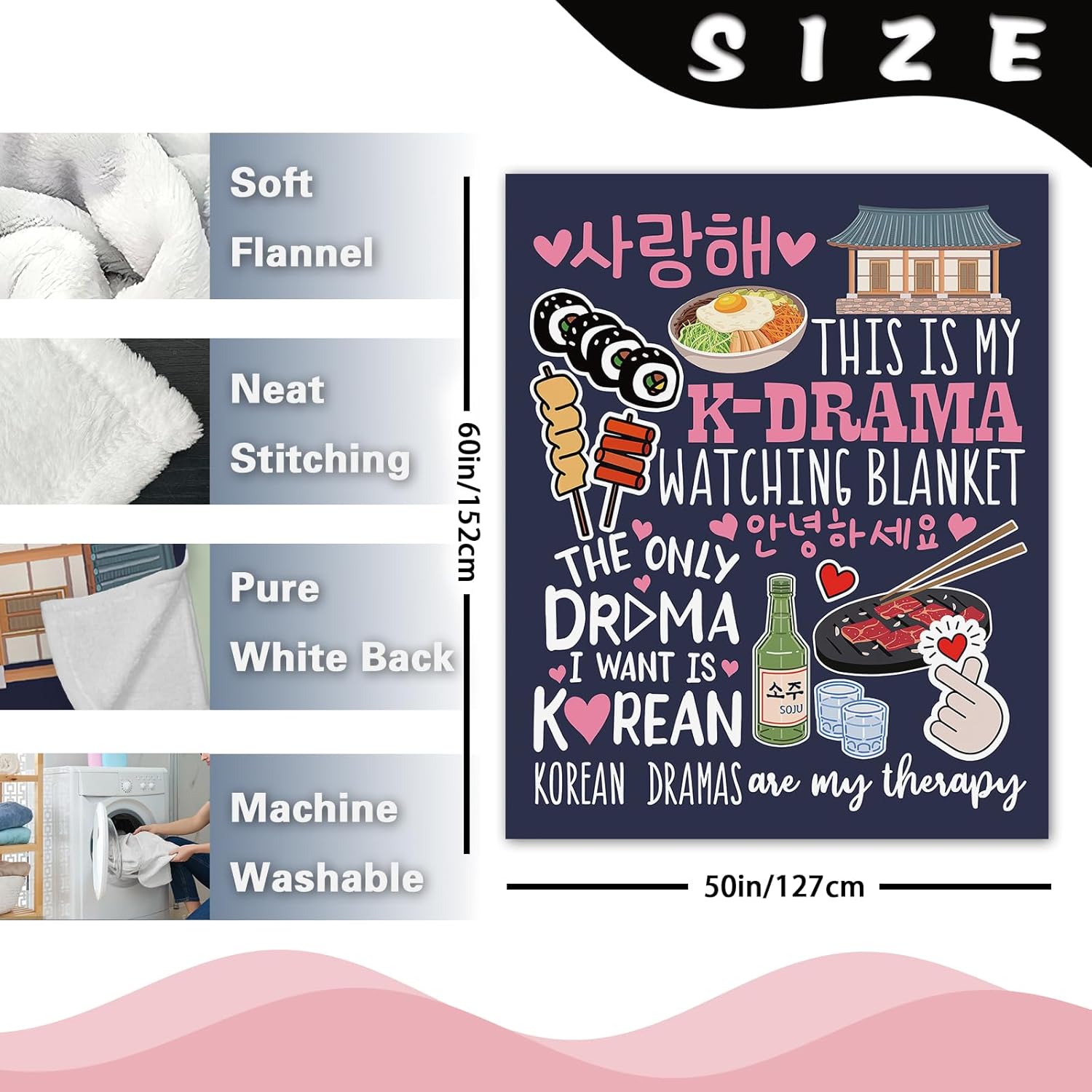 Korean Drama Gifts for Women Girls Teen Flannel Throw Blanket, Food Present for Korean Friends K Pop Lovers Fans, K Drama Soft Bedding Sofa Blanket Birthday Ideas 50" x 60" - Image 2