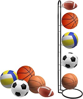 Estante Vertical para Pelotas de Metal Negro de 5 Pisos,Soporte Balon Futbol,Estantería para Guardar balones,con armazón Desmontable,Apto para fútbol, Baloncesto y vóley