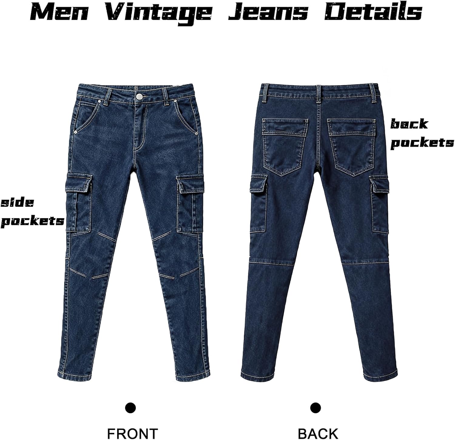 Pantete Cargo Jeans for Men Slim Fit Stretch Straight Leg Pants Skinny Fashion Denim Jeans with Multi Pockets - Image 5