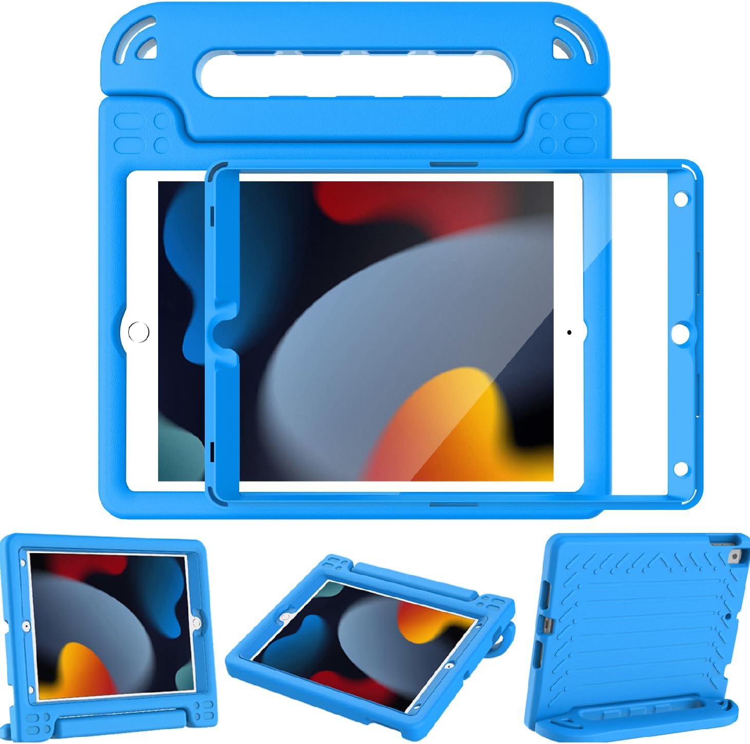BMOUO Kids Case for iPad 9th/8th/7th Generation, iPad 10.2 Case 2021/2020/2019 with Screen Protector, Shockproof Convertible Handle Stand iPad 10.2 Case for Kids, Blue