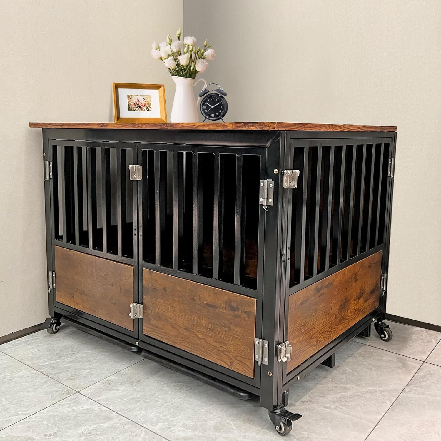 Rovibek Extra Large Dog Crate Furniture Dog Kennel, Indoor