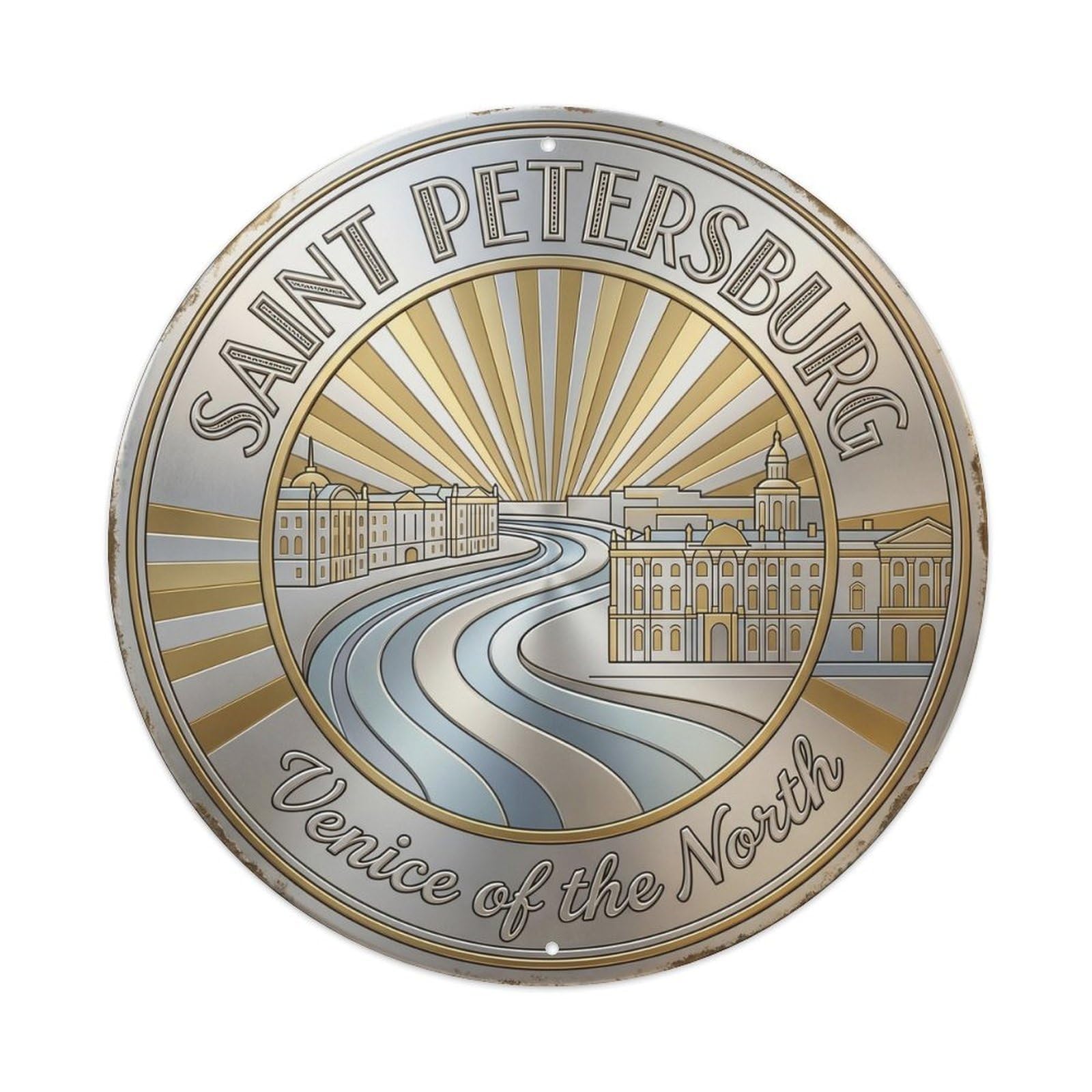 Yrnq Vintage Style Vintage Travel Petersburg River Russia Vintage Metal Tin Sign Plaque Wall Decor For Cafe, Club, Garden Round Metal Poster 8X8inch
