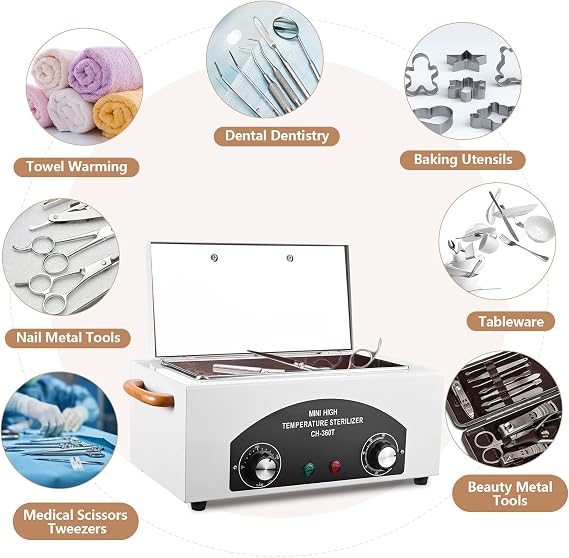 High Temperature Sterilizer Autoclave Machine 110V 300W Nail Tool Sterilizer Dry Heat Sterilizer Dental Tool Sterilizer esterilizador de manicura 1.5L Salon Equipment for Metal Tools with Handle