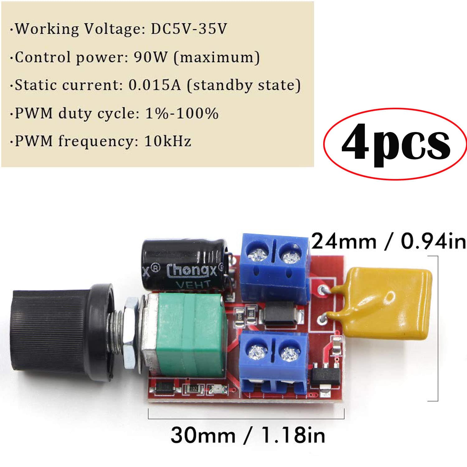 RUNCCI-YUN 4 Sztuk 3v 6v 12v 24v 35v 5A DC Regulator Prędkości Silnika PWM,Ściemniacz LED,Moduł Regulowany Przełącznik Prędkości Przełącznik