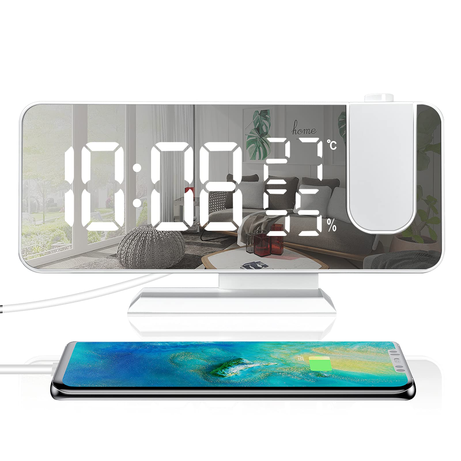 Buy Projection Alarm Clock Bedside, Digital Clock with FM Radio, 180