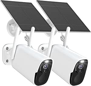 ELECCTV 2K Solar Security Camera Wireless Outdoor, Solar Powered WiFi System Surveillance Camera With Ip65 Color Night Vision Spotlight Siren Compatible With Alexa No Monthly Fee Black 3pack