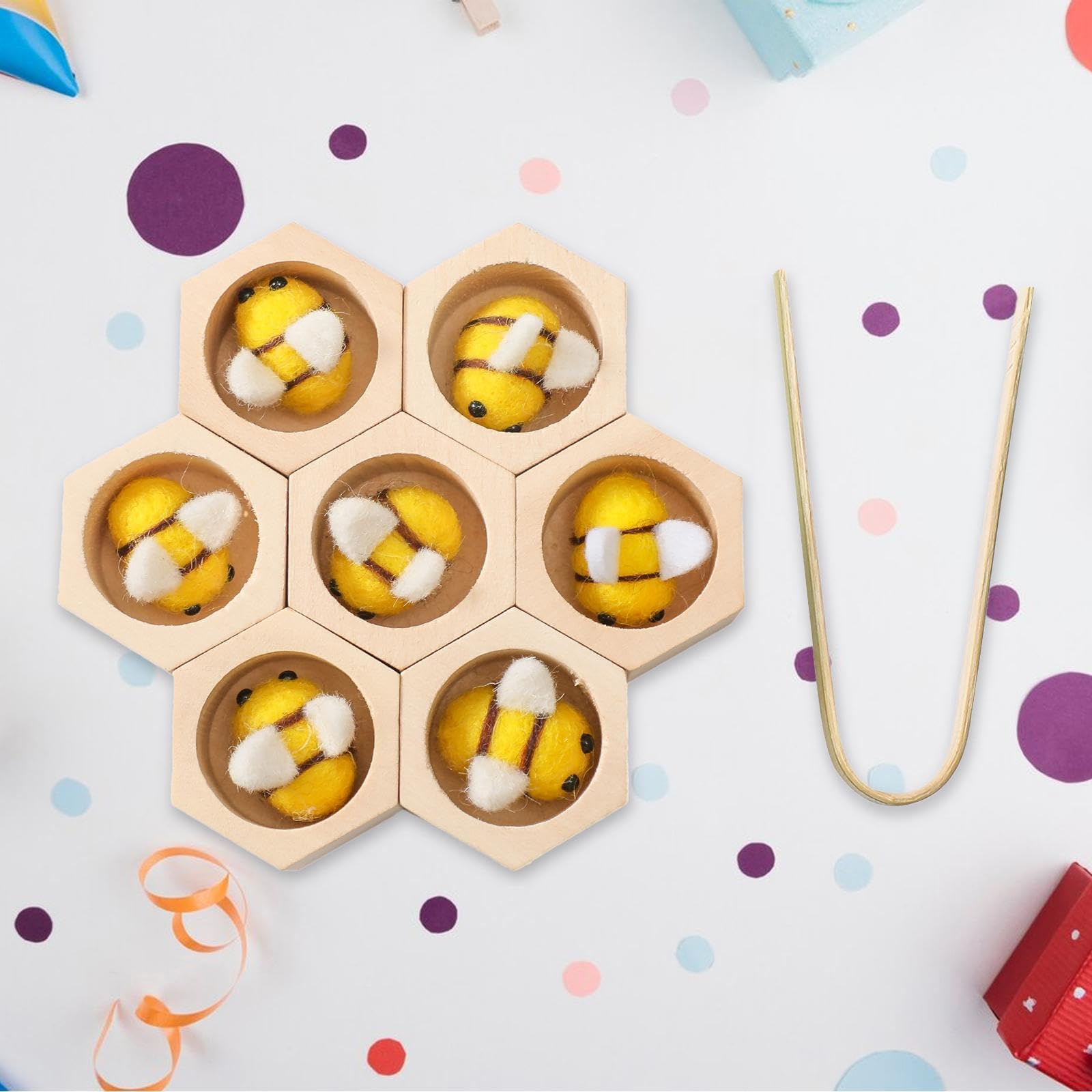 7 Stück Holz Sortierspiel Matching Bienenstock Lernspielzeug Greifzange Farberkennung Bienen Pädagogisches Spiel für Frühförderung Geschenk, Gelb