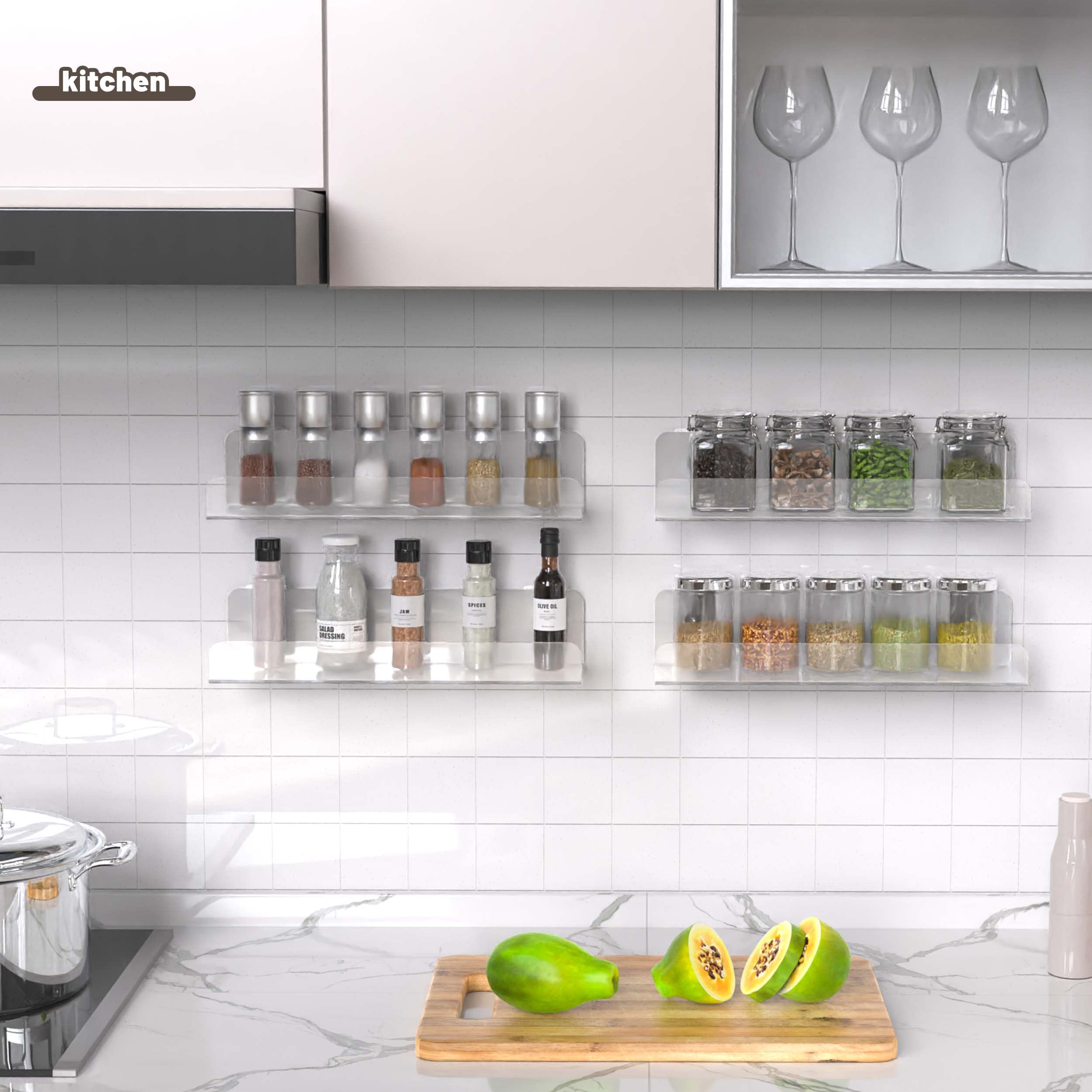 6 Pack 15" Clear Acrylic Shelves Display Ledge for Wall Storage, Acrylic Floating Shelves Wall Mounted for Kids Bookshelf, Bedroom, Living Room, Bathroom, Kitchen.