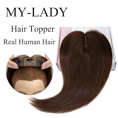 Miniatura 4 de MY-LADY Toppers de cabello humano para mujer, cabello Remy real, densidad del 130%, 3.9 x 4.7 in, base de seda, sin flequillo, piezas de cabello con