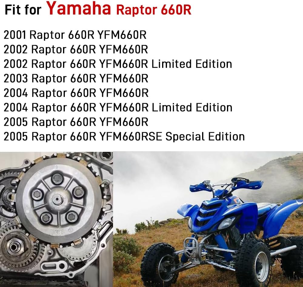 Clutch Kit & Complete Gasket Compatible with Yamaha Raptor 660 660R YFM660R 2001 2002 2003 2004 2005 OEM# 4PT-16371-00-00 3YF-16351-00-00