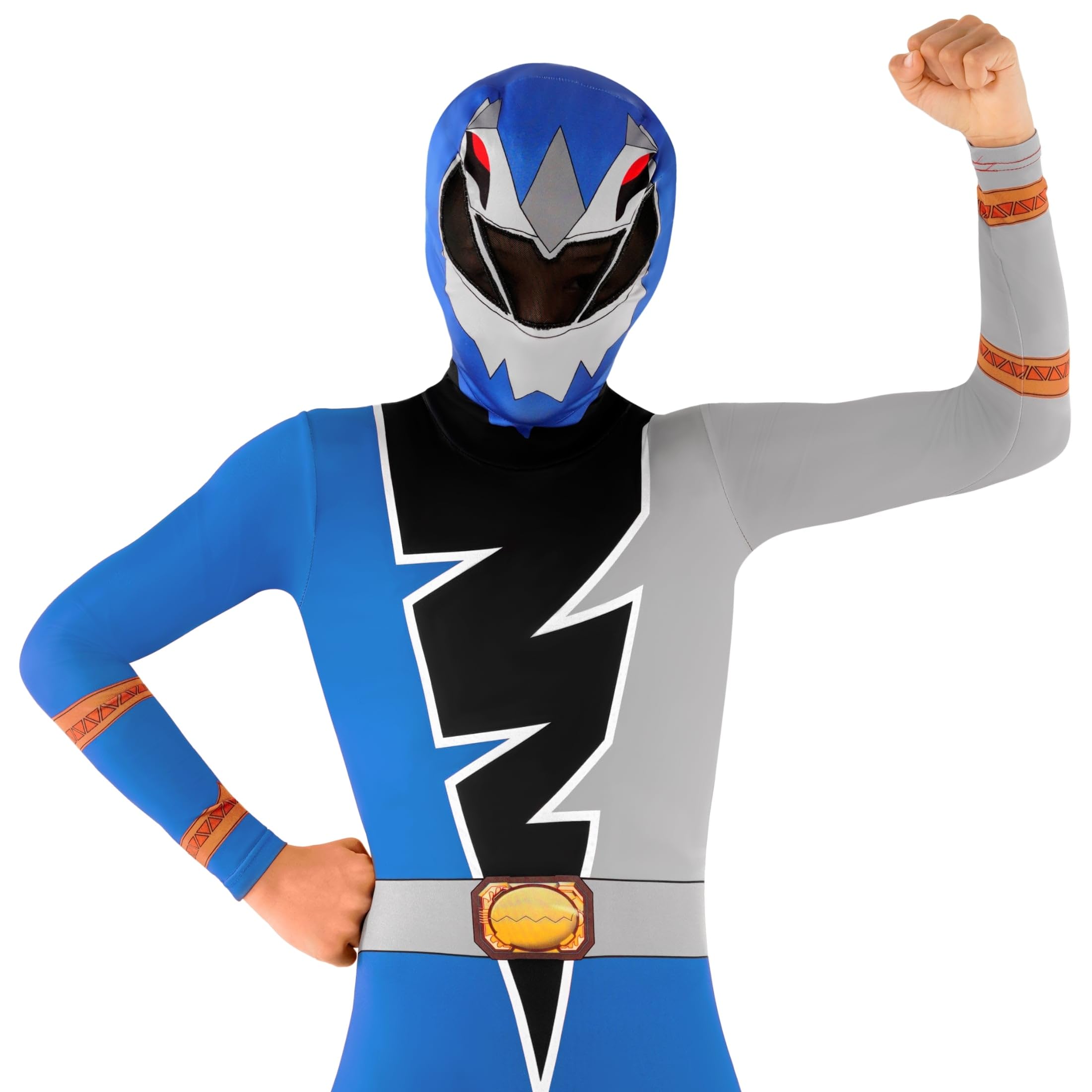 Morphsuits Niebieski Power Ranger Dino Fury dla Dzieci - Kombinezon Morphsuit z Kapturem i Wizjerem
