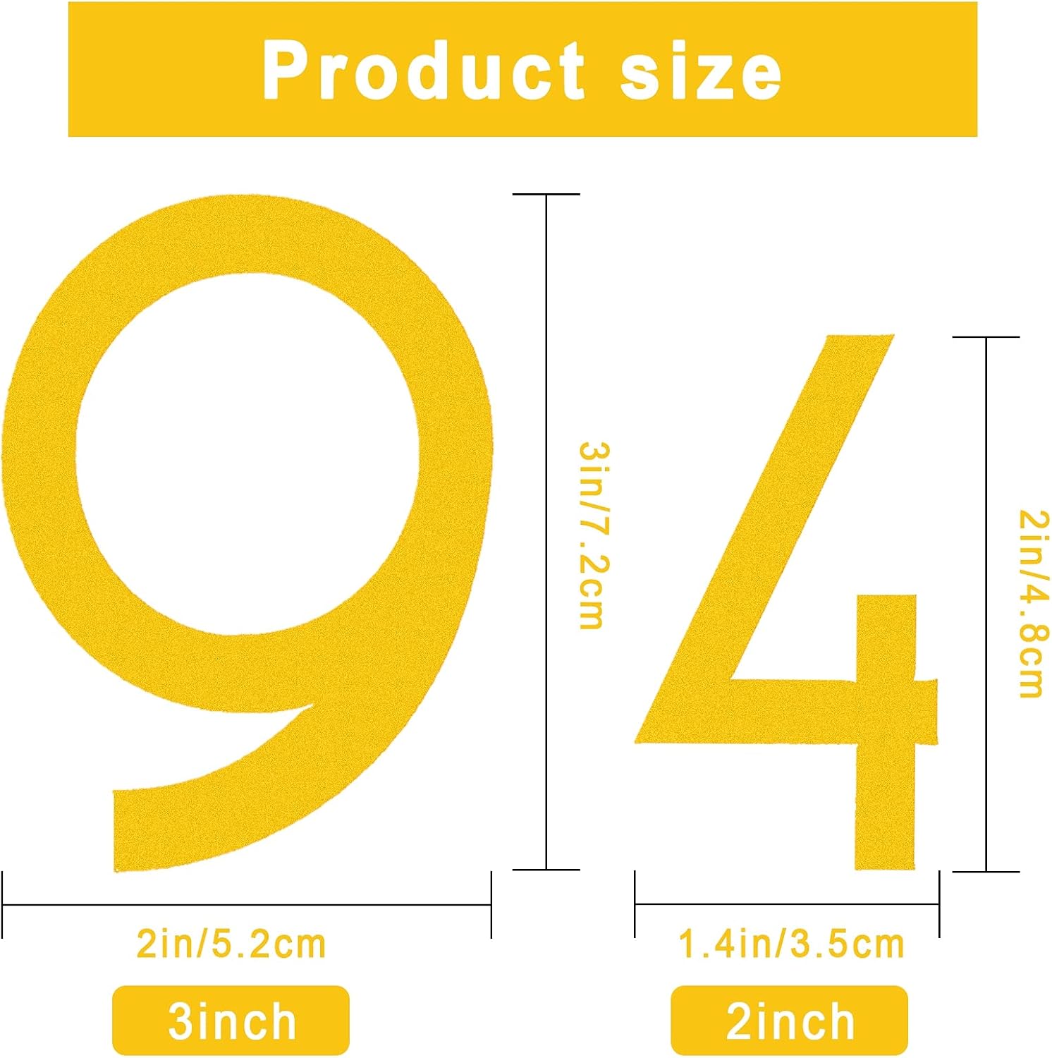 110 Pieces Vinyl Reflective Mailbox Number Sticker Adhesive Capital Letter Sticker Waterproof Street House Address Number Decal for Residence Apartment Office Room Door Hotel Car (3 Inch,Yellow)