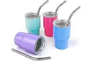 4 PCS 3oz Mini Shot Glass Tumbler with Straw and Lid
