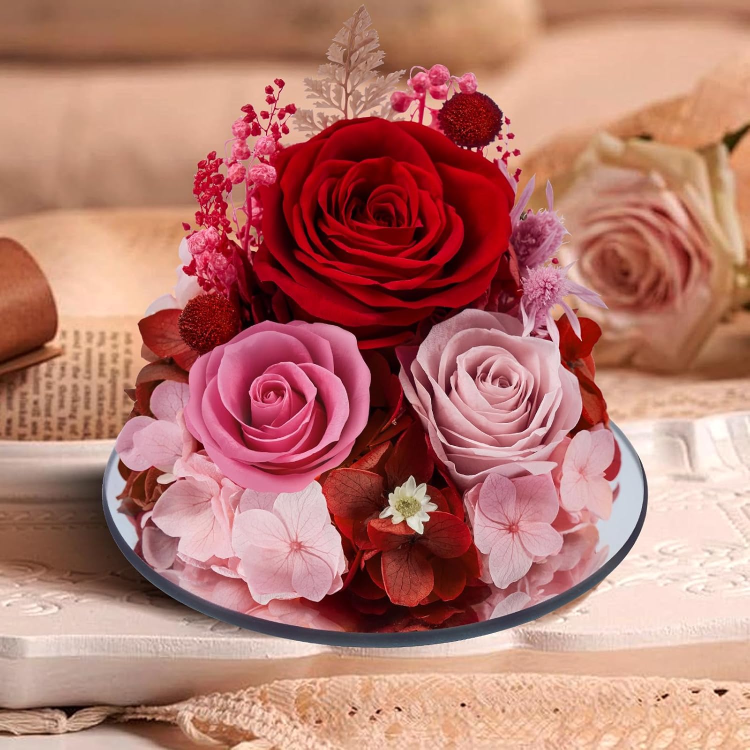 Preserved Flowers in Glass Angel Figurine with LED Light,Forever Real Roses Prime Eternal Flower Birthday Glitter Decorations for Her Women Mom Grandma Wife Sister - Image 4