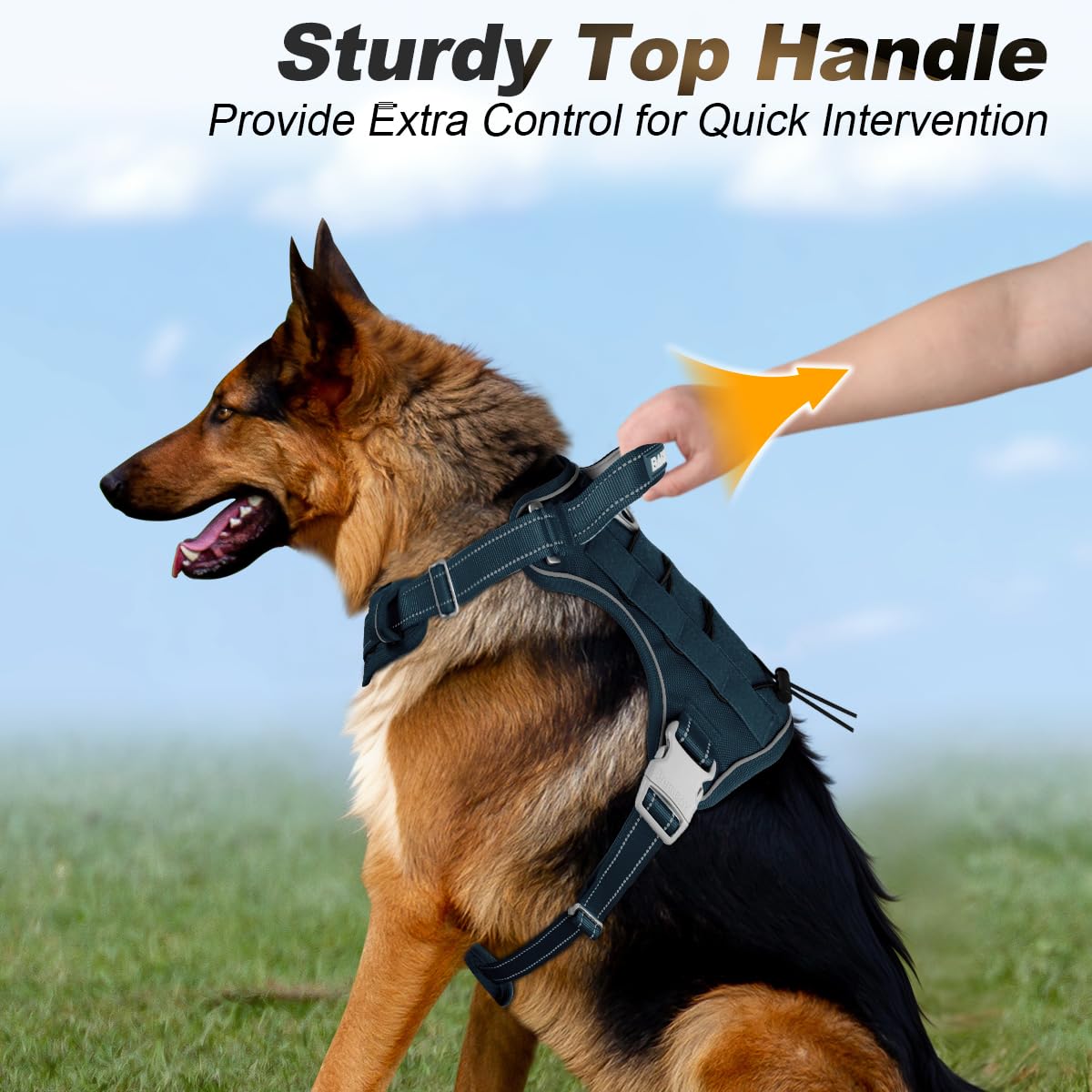 BARKBAY Chaleco táctico para perro de servicio, arnés táctico para perro, tamaño mediano y grande + etiquetas para perro, arnés ajustable sin tirones, reflectante, entrenamiento, fácil control,