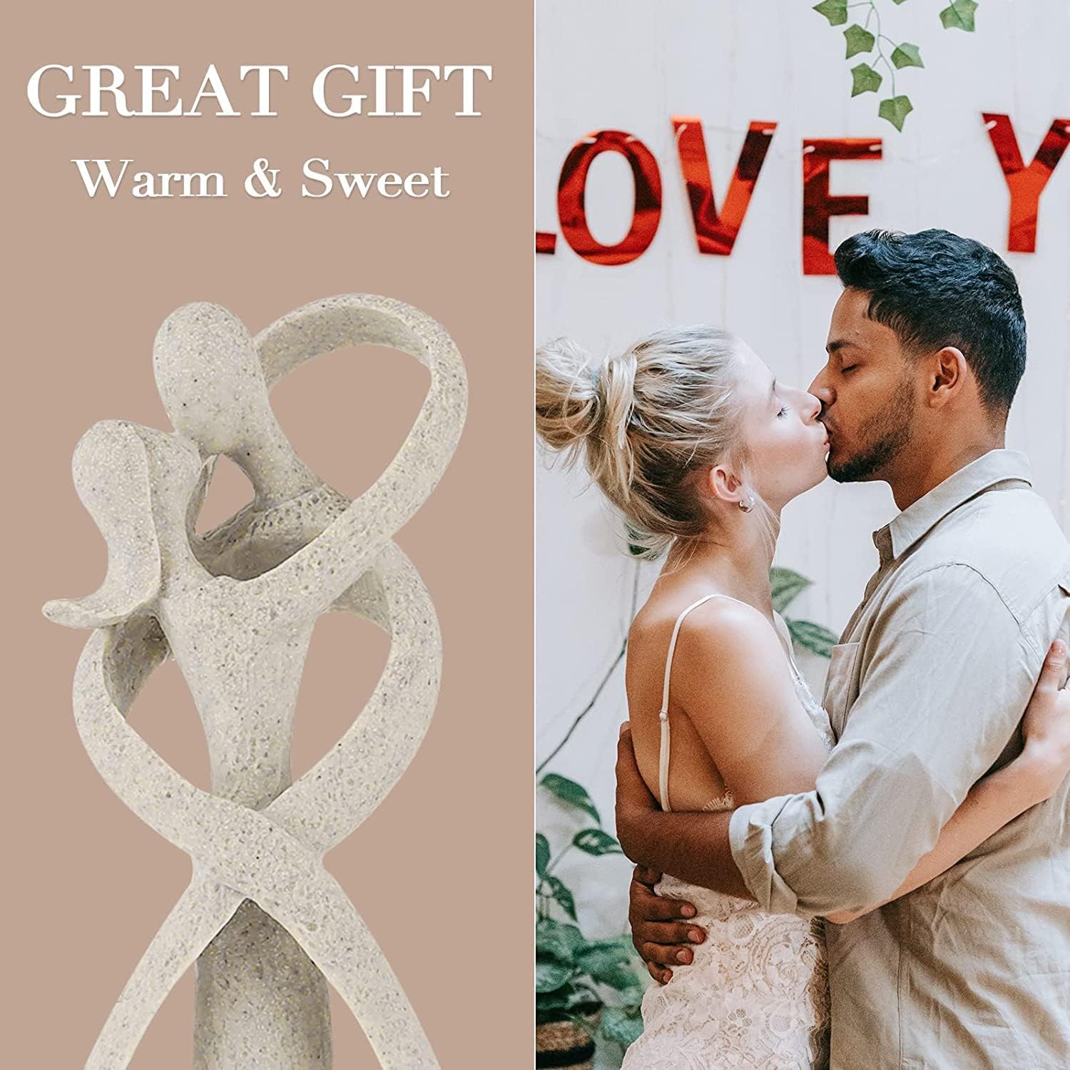 Tiiyee Couple Figurines,Statuettes of Resin Kissing Hug Lover Sandstone Sculpture Wedding Decoration Anniversary Desktop Bookshelf Decor Handmade Craft Art Modern Valentine's Gift