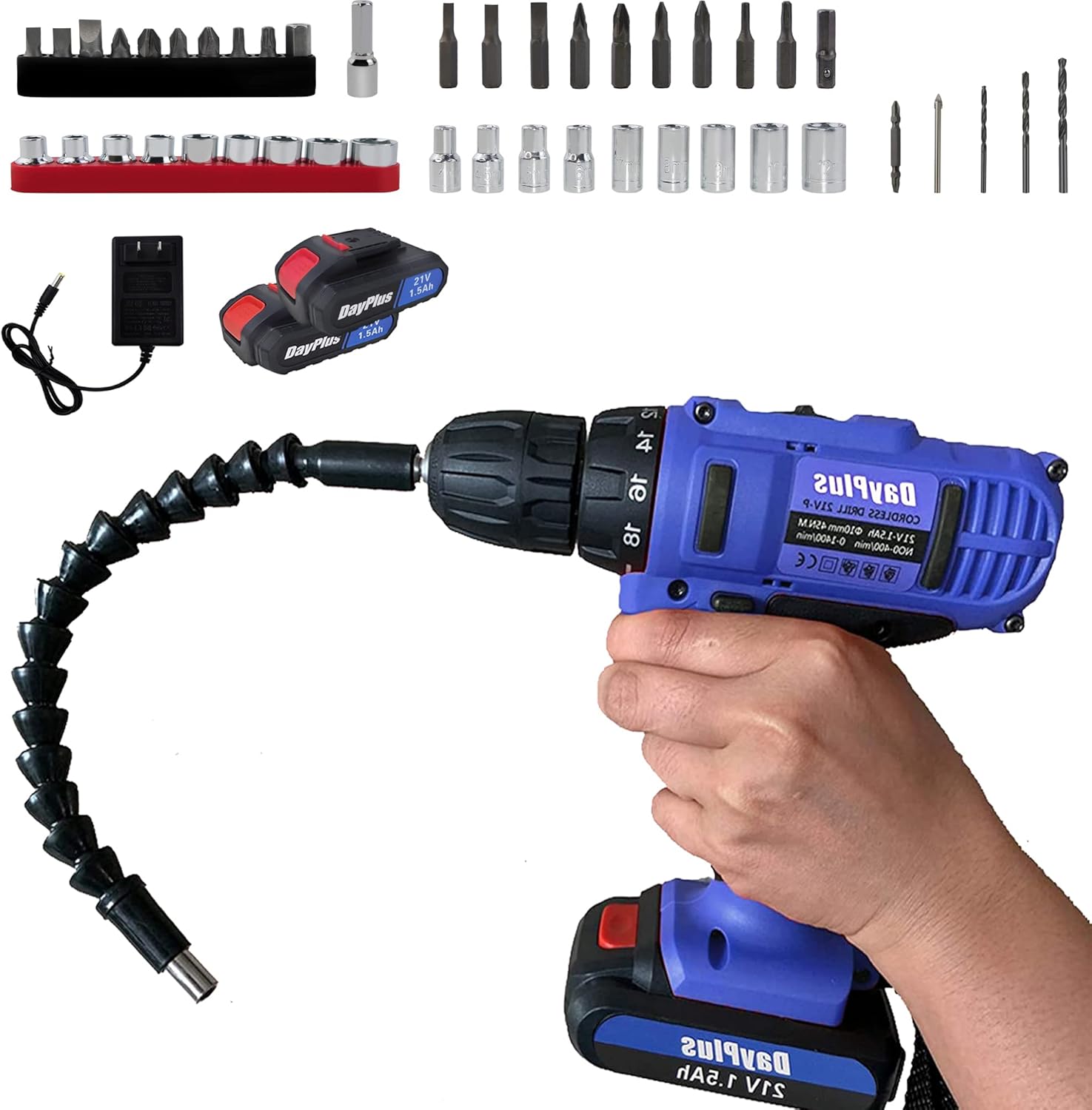 Taladro Inalámbrico ANSIMIDA 21V con 2 Baterías, 45Nm, Velocidad Variable