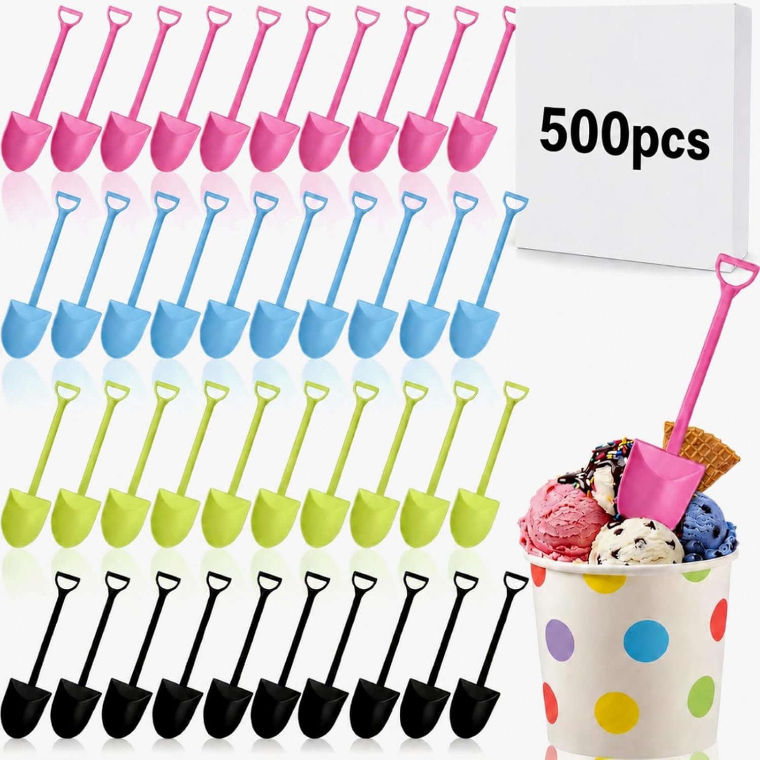 500 Pcs Mini Shovel Spoons Bulk for Ice Cream Dessert Party, Colorful