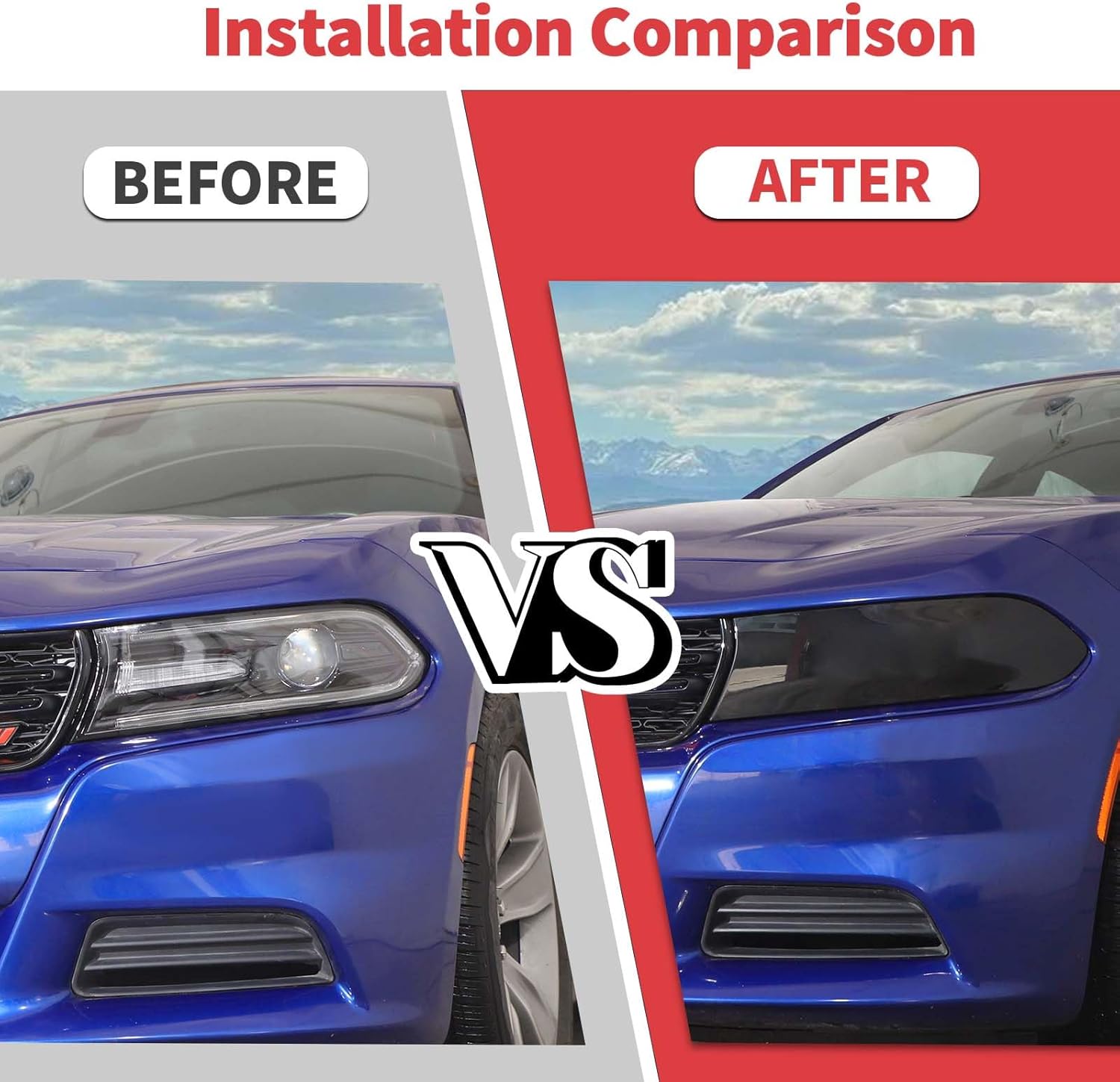 Jimen Fit for Dodge Charger 2015-2024, 6PCS Smoked Headlight Cover & Rear Taillight Cover Trim