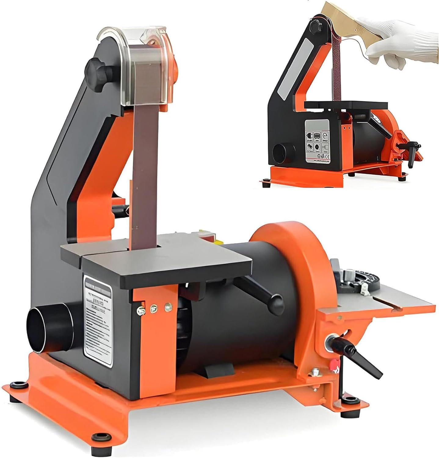 Small Belt Sander for Metal,Plastic,and Wood Sanding,Belt and Disc Sanding Workstation,0°-45° Sanding Angle Adjustable,Bench Belt Sander for Curved and Angled Sanding
