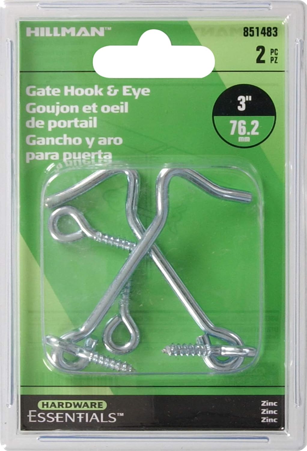Hardware Essentials Hook and Eye Latch Zinc 3"- 2 Pack, 851483