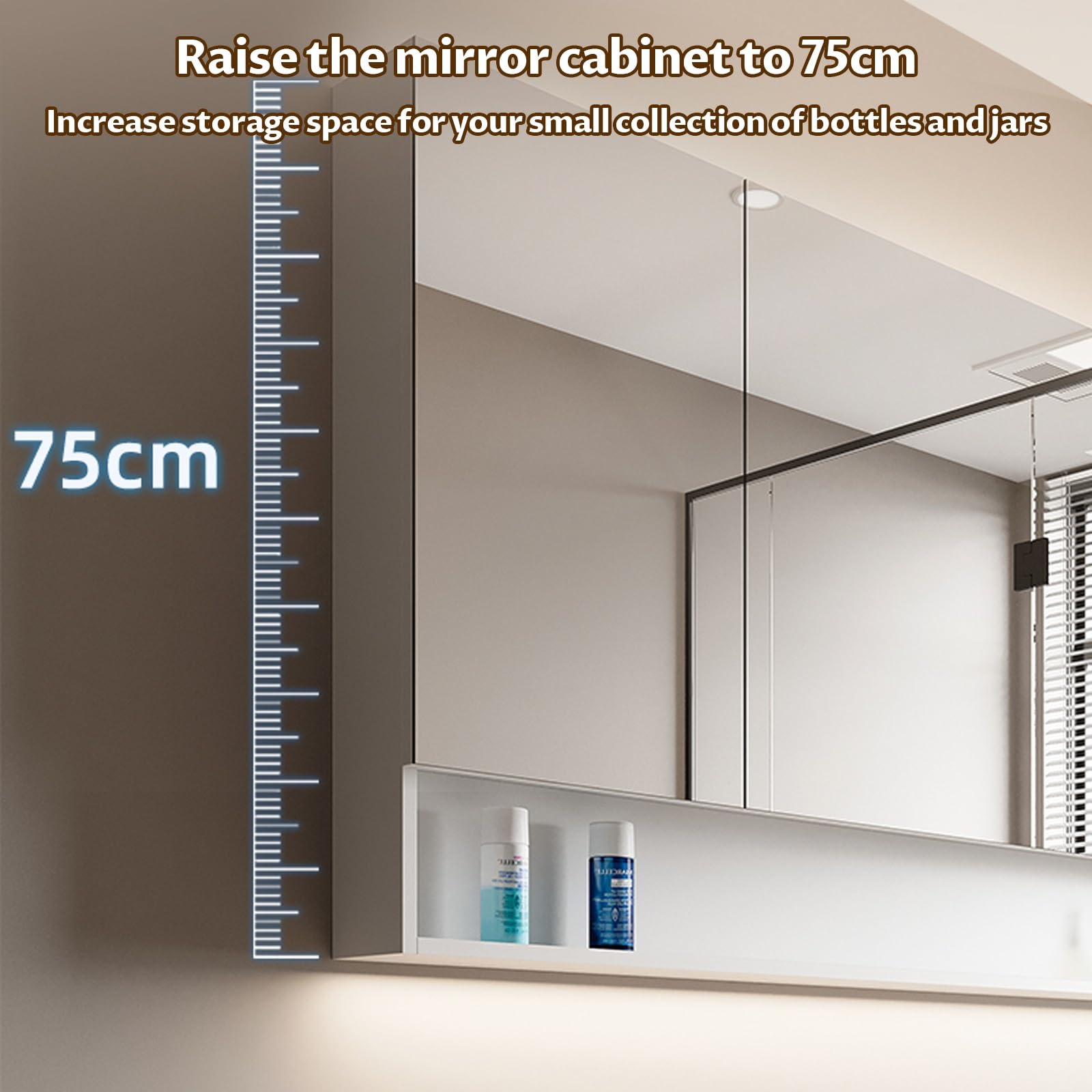 Armadietto da bagno salvaspazio con ripiani a specchio, 60 cm, multi strato, facile da installare e comodo per nizing, ideale per piccoli