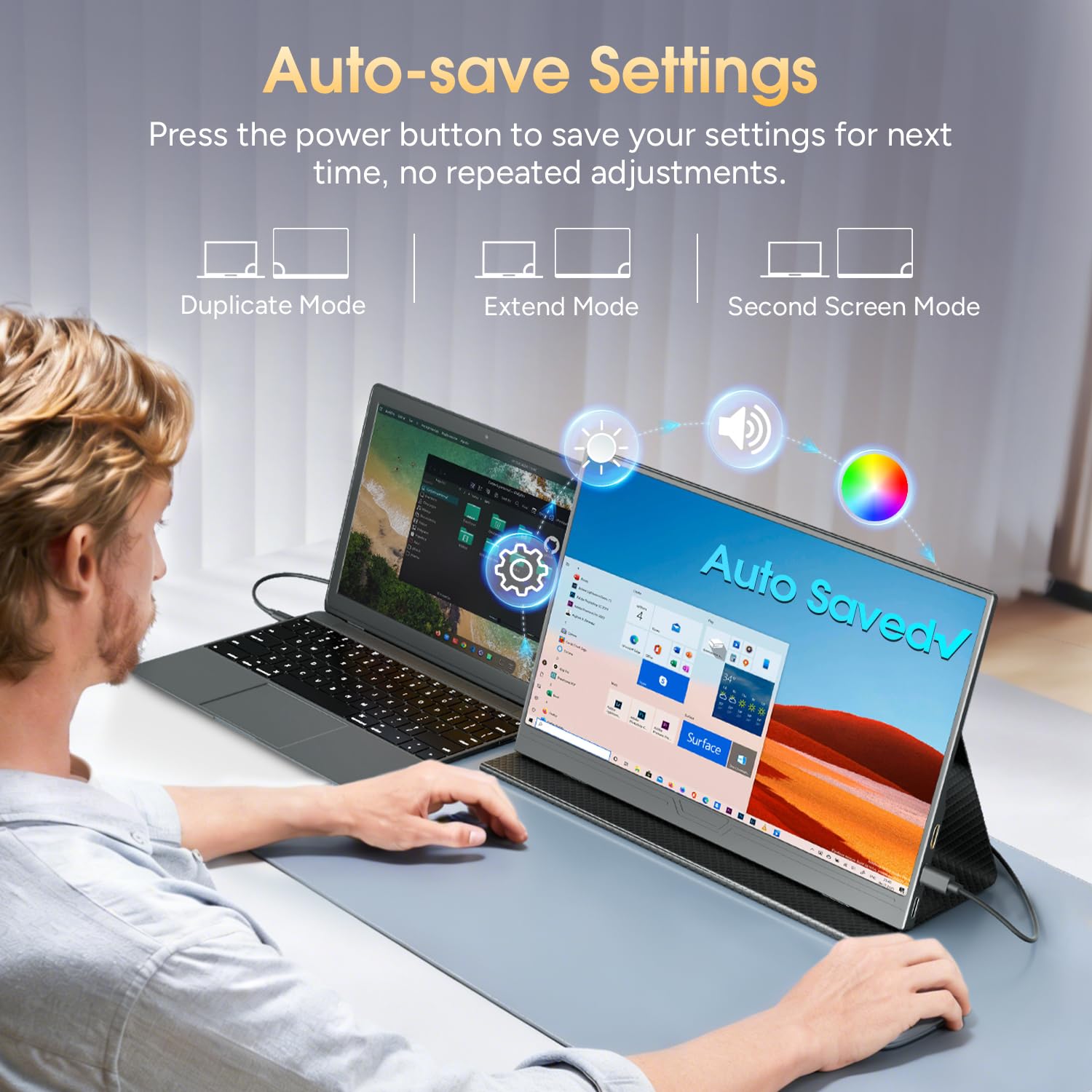 Portable Monitor 15.6 Zoll Tragbarer Display für Laptop USB-C | 1080P FHD IPS, Tragbar für Reisen, Zweitmonitor für Laptop, Ideal für Arbeit und Gaming
