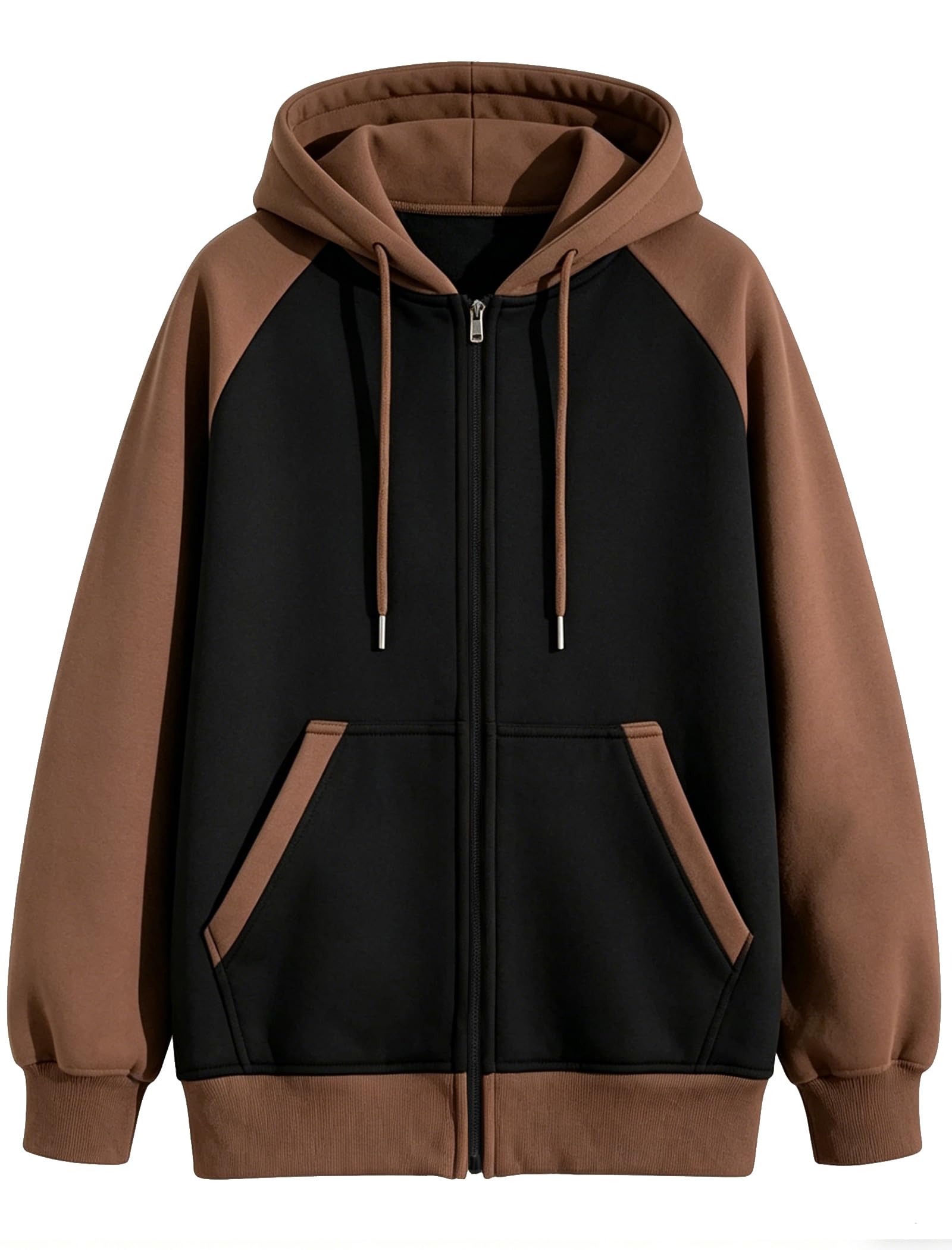KENAIJING Herren Sweatjacke mit Reißverschluss Baumwolle Farbblock Hoodie | Langarm Kapuzenpullover mit Taschen Casual Kapuzenjacke Kapuzenpulli Herbst Winter