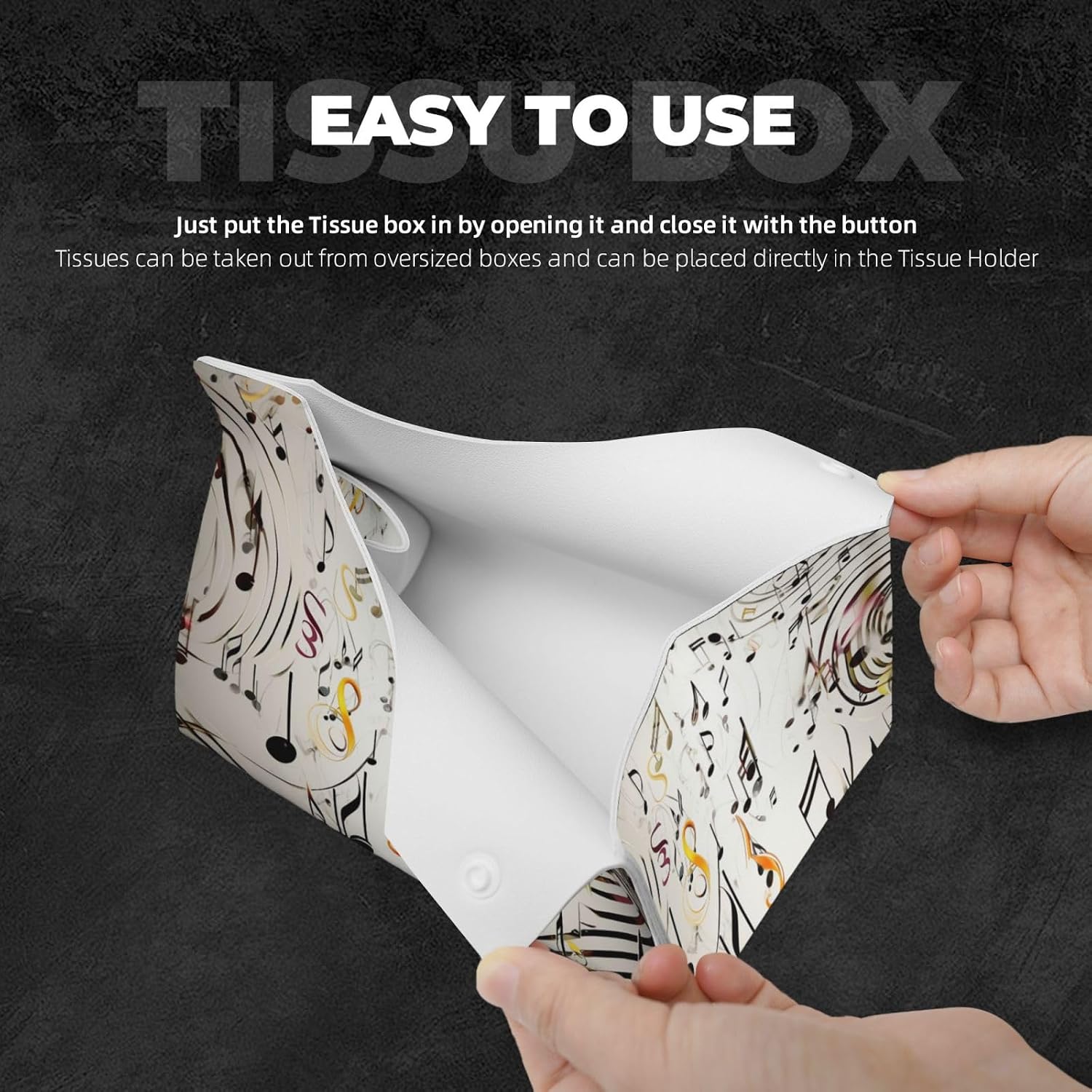 Music Notes Print Tissue Box Cover Pu Leather Waterproof Tissue Box Holder Modern Rectangular Tissue Case Paper Holder Decorative Organizer for Car Bathroom Bedroom Office Tabletop Decor image 5