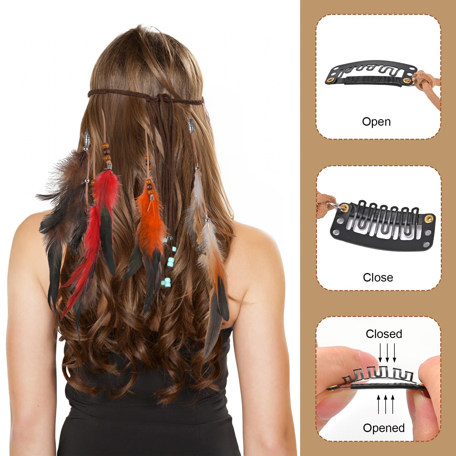 6Pcs Feather Hair Clip, Hair Feathers Extensions, Boho Hippie Festival Accessories - Image 3