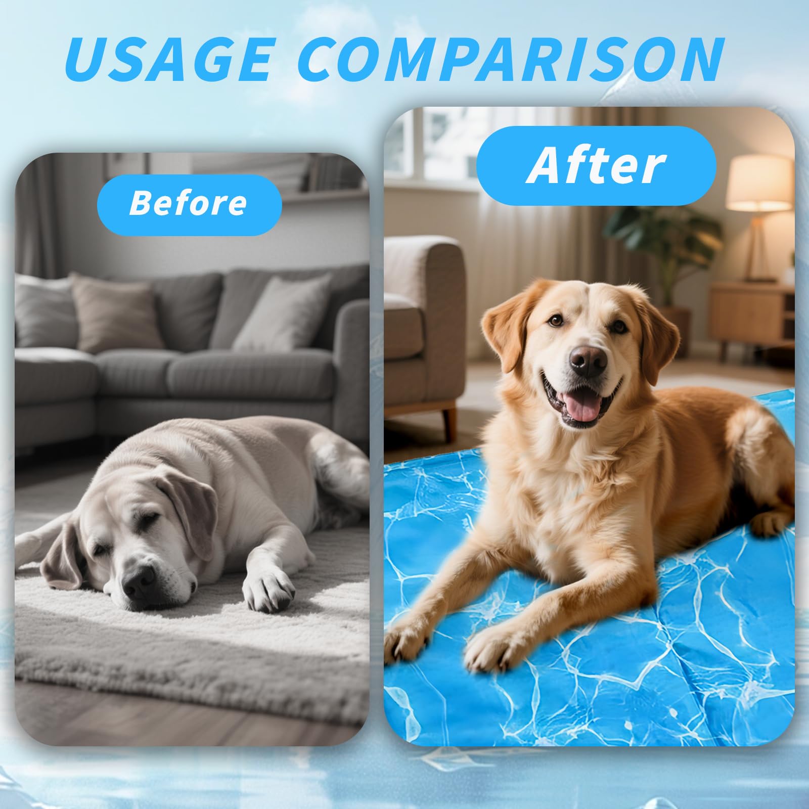 Alfombra Refrescante para Perros y Gatos 65 x 50 cm, Alfombrilla Refrigerante con Gel no Tóxico, Manta Refrescante Perro Impermeable, Cama Refrascante para Mascotas Pequeñas (Efecto agua ondulada)