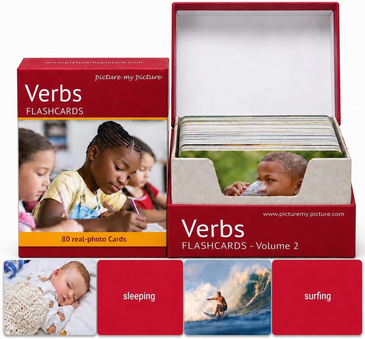 Picture My Picture Verbs Flash Cards Volume 1 & 2 | 80 Action Language Development Educational Photo Cards | Speech Therapy Materials, ESL Materials